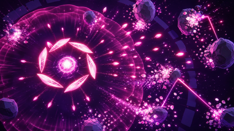 Petal volleys shattering meteors in Nightbloom